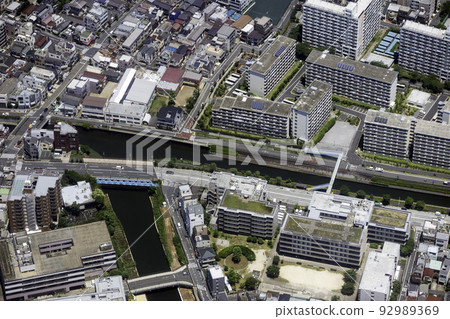 Aerial view near the junction of Kitajukken River and Yokojikken River 92989369