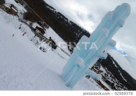 Ice waterfall sculpture in Livigno Ice waterfall sculpture in Livigno 92989378