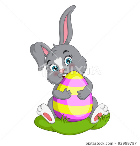 Cute little bunny holding easter egg 92989787