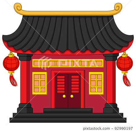 Chinese building with hanging lanterns Chinese building with hanging lanterns 92990197