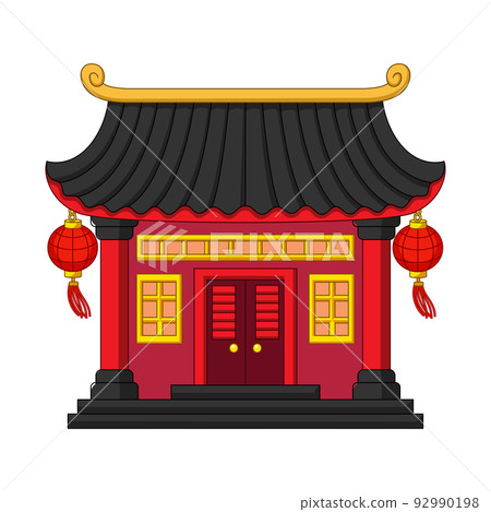 Chinese building with hanging lanterns Chinese building with hanging lanterns 92990198