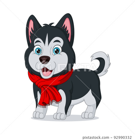 Cute baby dog cartoon in red scarf 92990332