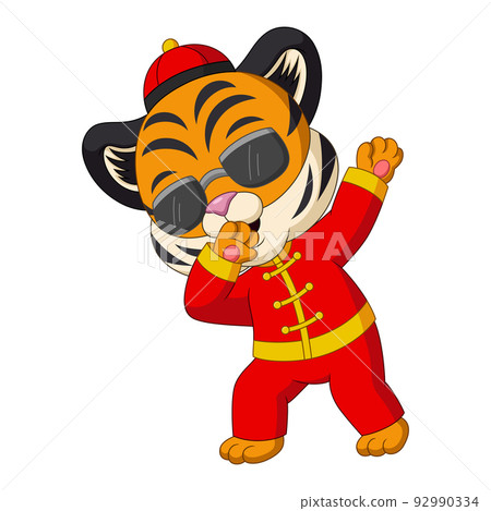 Cartoon tiger in sunglasses dabbing Cartoon tiger in sunglasses dabbing 92990334