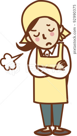 A woman in an apron who folds her arms and sighs. - Stock Illustration ...