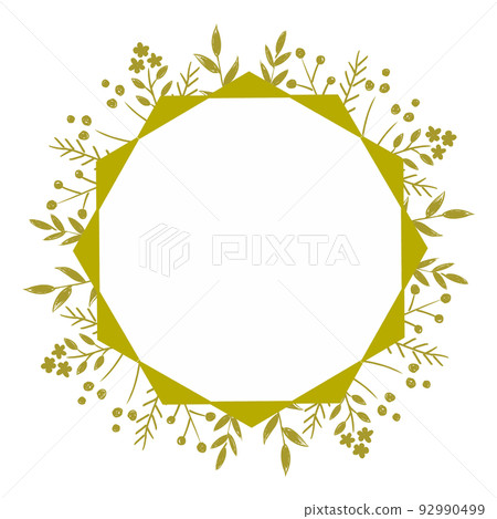 帶有植物圖案的圓形金色框架 92990499
