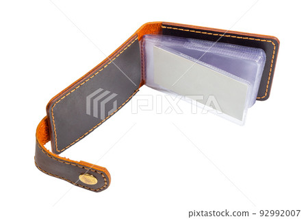 Open luxury craft business card holder case made of leather. Open luxury craft business card holder case made of leather. 92992007