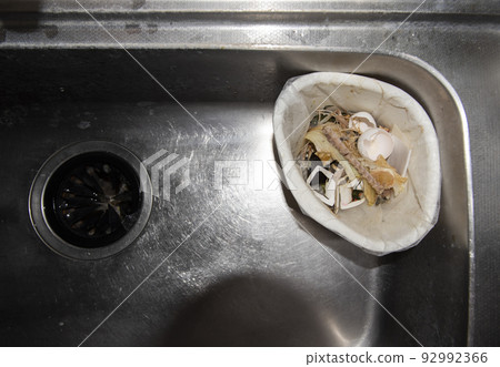 A "triangle corner" for throwing away garbage in the corner of the kitchen sink 92992366