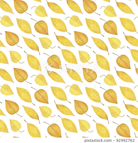 Yellow autumn leaves simple repeat pattern watercolor seasonal seamless ornament for textile, gift paper, cards, invitations any holiday design, vintage and romantic hand drawn style Yellow autumn leaves simple repeat pattern watercolor seasonal seamless ornament for textile, gift paper, cards, invitations any holiday design, vintage and romantic hand drawn style 92992762