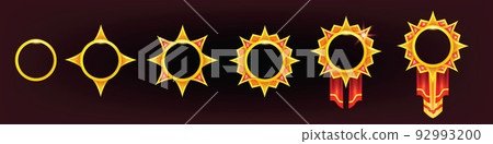 Game frame UI golden border set, fantasy medieval RPG ranking avatar circle kit, decoration items.  92993200