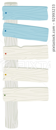 Simple wooden information signboard / type with logs pushed to the left (white birch material style) marine color 92993233