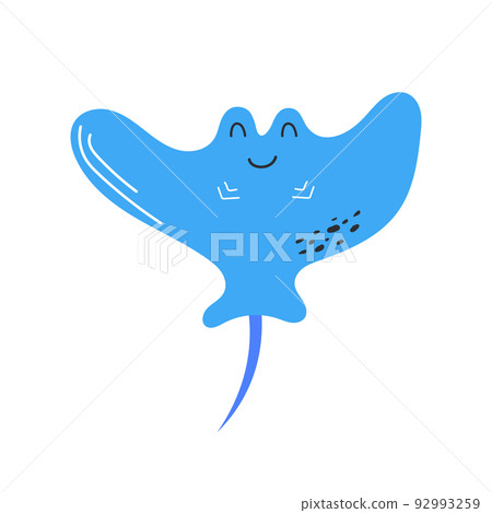 Cute hand drawn stingray. Blue simple funny icon on white 92993259