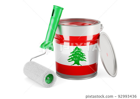 Lebanese flag on the paint can, 3D rendering Lebanese flag on the paint can, 3D rendering 92993436