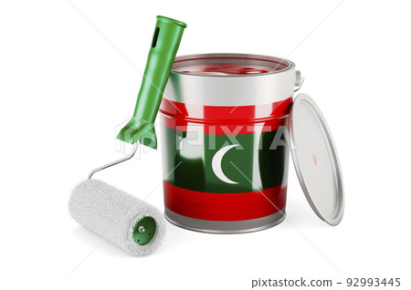 Maldivian flag on the paint can, 3D rendering Maldivian flag on the paint can, 3D rendering 92993445