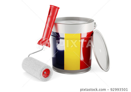 Romanian flag on the paint can, 3D rendering Romanian flag on the paint can, 3D rendering 92993501