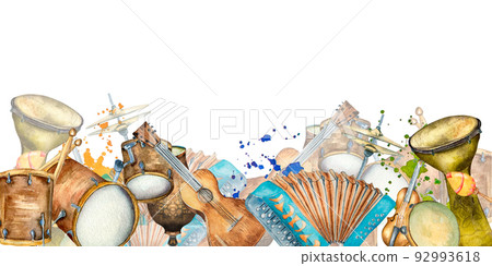 Latin Instruments Vector Banner of latin musical instruments watercolor... - Stock Illustration ...