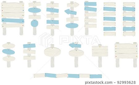 Various types of simple wooden information signboard set / (white birch material style, marine color) EPS recommended 92993628