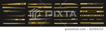 Sport car decal stripes. Speed lines, racing tuning strips and car sticker vector set 92994233
