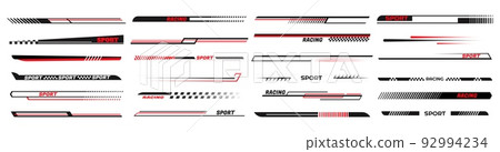 Race car lines. Sport stripes vinyl stickers, racing vehicle tuning and speed line vector set Race car lines. Sport stripes vinyl stickers, racing vehicle tuning and speed line vector set 92994234