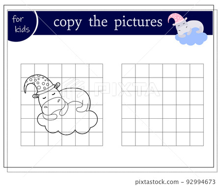 Copy the picture, educational games for kids, cute hippo sleeping on the cloud. vector Copy the picture, educational games for kids, cute hippo sleeping on the cloud. vector 92994673
