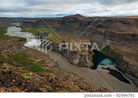 View of canyon and waterfall Hafragilsfoss, Iceland View of canyon and waterfall Hafragilsfoss, Iceland 92994791