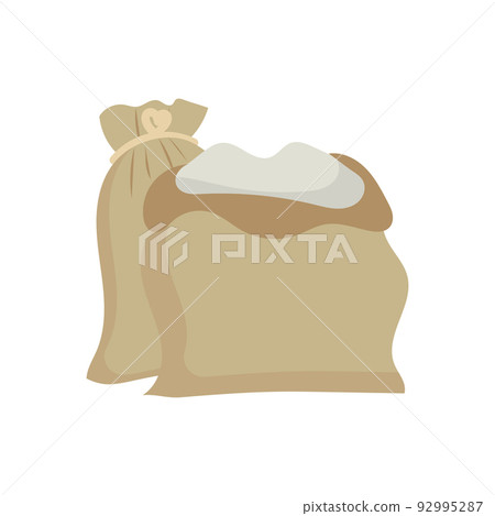 Sack or bag sand and rice seed. Farmer flour and potato pallet brown farming isolated vector illustration. Plant mill wheat agriculture and farm harvest icon. Cartoon harvesting product symbol 92995287