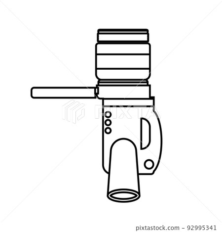 Camcorder vector film camera outline and video movie technology line. Cinema icon record thin and digital media broadcasting isolated white. Television equipment symbol picture recording and broadcast 92995341