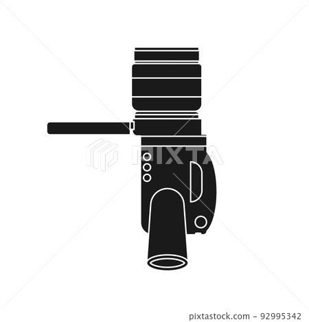 Camcorder vector film camera solid black and video movie technology. Cinema icon record and digital media broadcasting isolated white. Television equipment symbol picture recording and broadcast 92995342