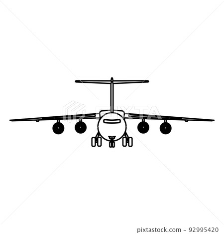 Airplane travel vector icon illustration transportation outline. Aircraft symbol and fly plane transport isolated white line thin 92995420