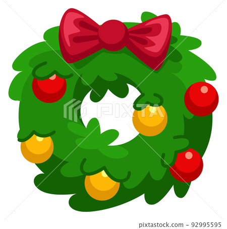 Christmas wreath icon. Cartoon green holiday decoration 92995595