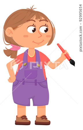 Painting kid charcater. Pretty girl artist with brush Painting kid charcater. Pretty girl artist with brush 92995654