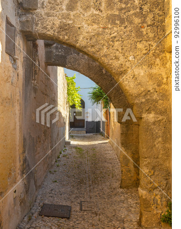 Stone streets of the historic center of the city of Rhodes. 92996100