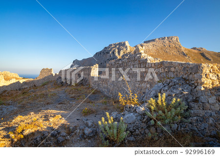 Ruins of the castle of St. John in The Archangelos town in the island of Rhodes. 92996169