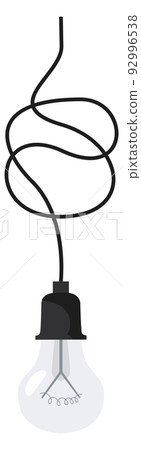 Electric lamp hanging on wire. Cartoon light bulb icon Electric lamp hanging on wire. Cartoon light bulb icon 92996538