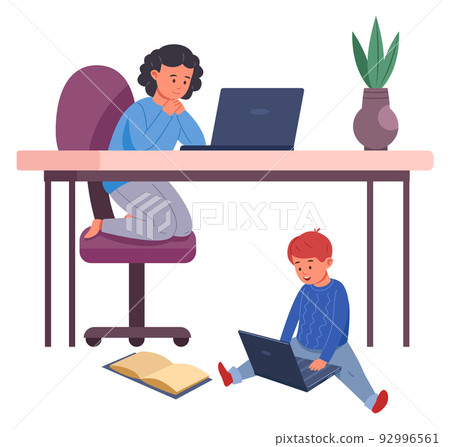 Kids using computers. Personal child laptops... - Stock Illustration ...