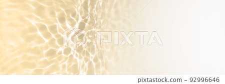 Surface of toned in pastel yellow swimming pool water with light reflection and waves. Texture of transparent water with waves in swimming pool. Long Trendy abstract banner with white copy space. 92996646
