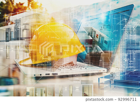 Laptop of a architect who plans a house 92996711
