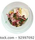 Pasta carbonara in a white plate isolated 92997092