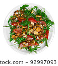 Salad with arugula and chanterelle mushrooms on plate 92997093