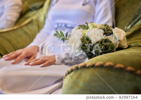 Bride and groom Asian Muslims marry in a beautiful red love theme. celebration nikah day. 92997164