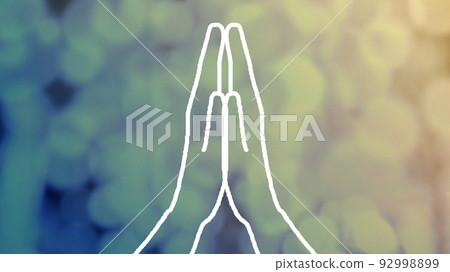 Illustration of putting hands together and dark circle bokeh image_wide Illustration of putting hands together and dark circle bokeh image_wide 92998899