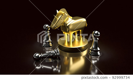 The gold unicorn and chess for start up or business concept 3d rendering 92999734