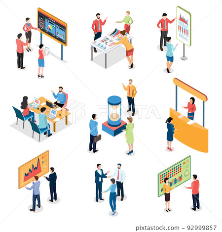 3D isometric Business activities concept with office workers process a work scheduling, planning. Modern trendy concepts for web sites and mobile web sites. Vector illustration eps10 92999857