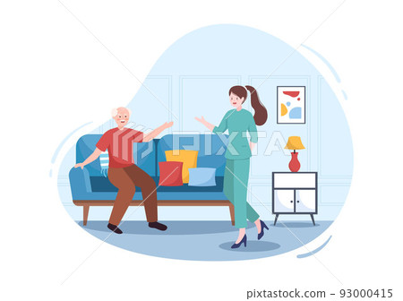 Elderly Care Services Hand Drawn Cartoon Flat Illustration with Caregiver, Nursing Home, Assisted Living and Support Design 93000415