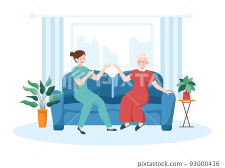 Elderly Care Services Hand Drawn Cartoon Flat Illustration with Caregiver, Nursing Home, Assisted Living and Support Design 93000416