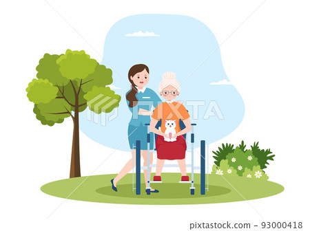 Elderly Care Services Hand Drawn Cartoon Flat Illustration with Caregiver, Nursing Home, Assisted Living and Support Design Elderly Care Services Hand Drawn Cartoon Flat Illustration with Caregiver, Nursing Home, Assisted Living and Support Design 93000418