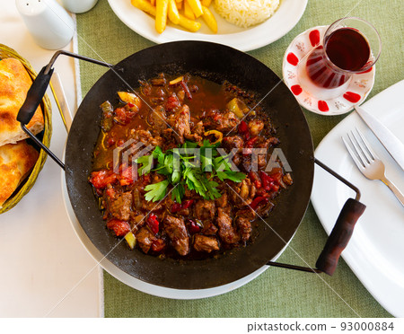 Traditional meat dish of Turkish cuisine is Sac Kavurma Traditional meat dish of Turkish cuisine is Sac Kavurma 93000884