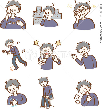 Illustration of a senior man in poor physical condition Illustration of a senior man in poor physical condition 93001011