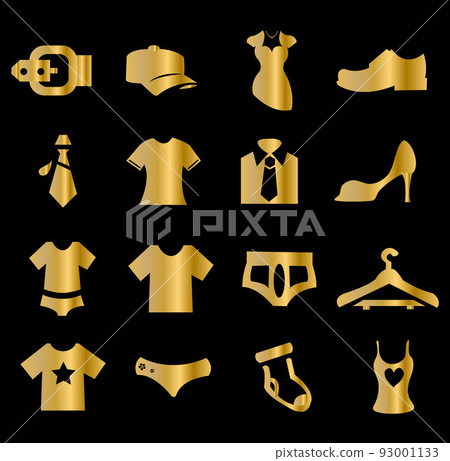 Set of gold clothes icons 93001133