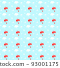 Red umbrella, clouds and rain in the blue sky. vector seamless pattern 93001175