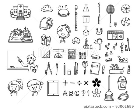 Elementary school item various illustration set / line drawing Elementary school item various illustration set / line drawing 93001699